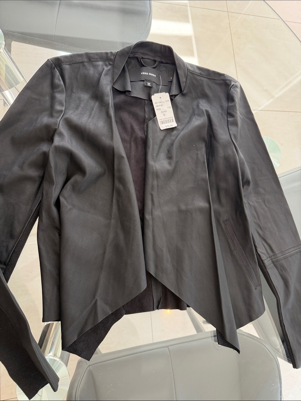 Vero Moda Black Open-Front Faux Leather Jacket